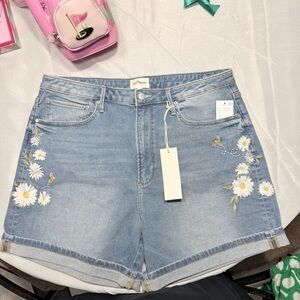 DRIFTWOOD Light Blue Denim Shorts with Daisy Embroidery Size 33 New